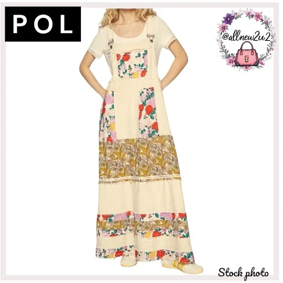 POL Floral Print Frayed Denim Jeans Overalls Dress - Picture 2 of 13